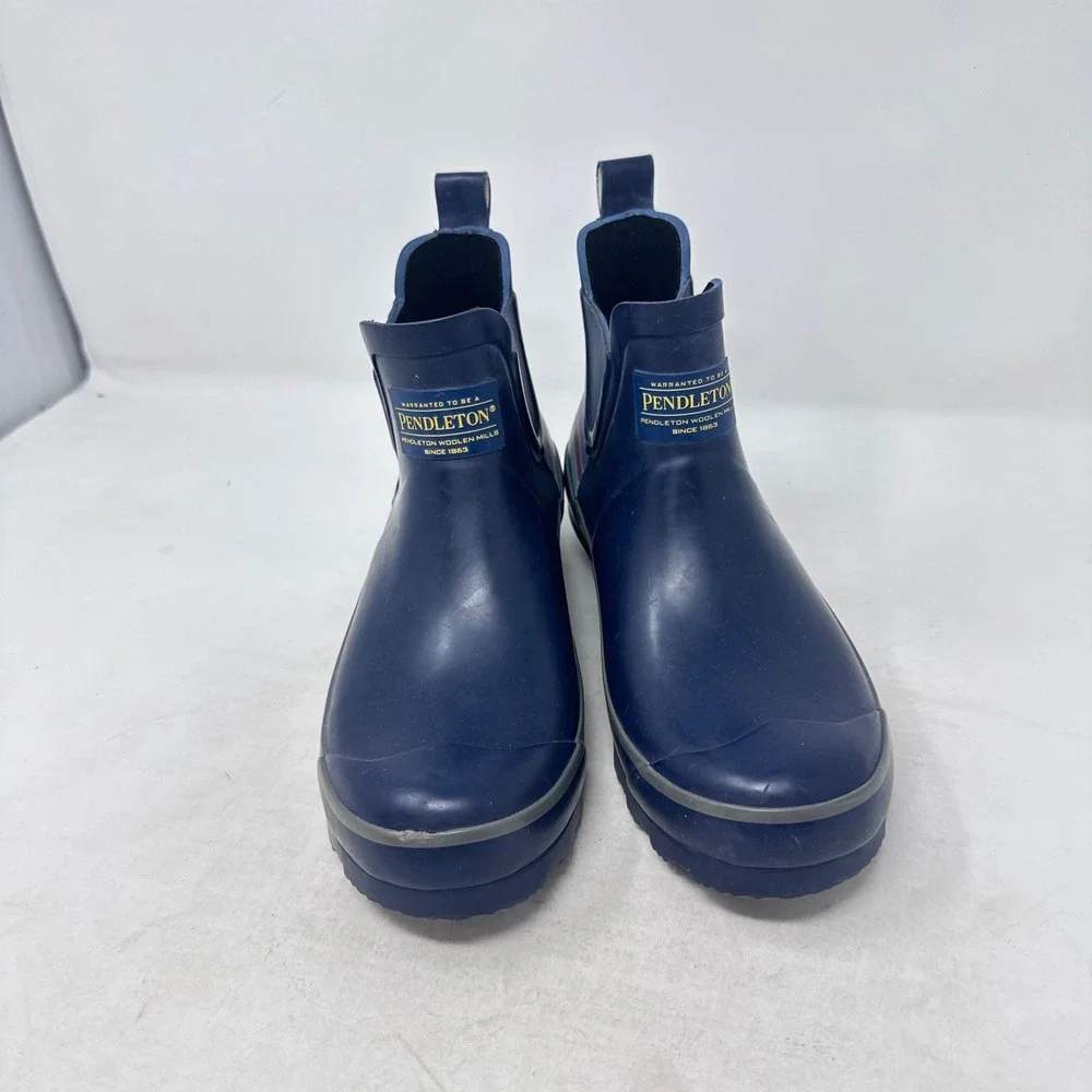 Pendleton Chelsea Rain Boots Navy 7 Waterproof Ankle Booties Striped Heel